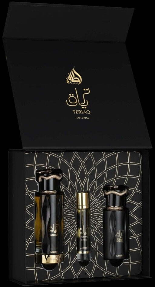 PACK TERIAQ INTENSE (Perfume + Perfume para el pelo + Decant de viaje) Lattafa