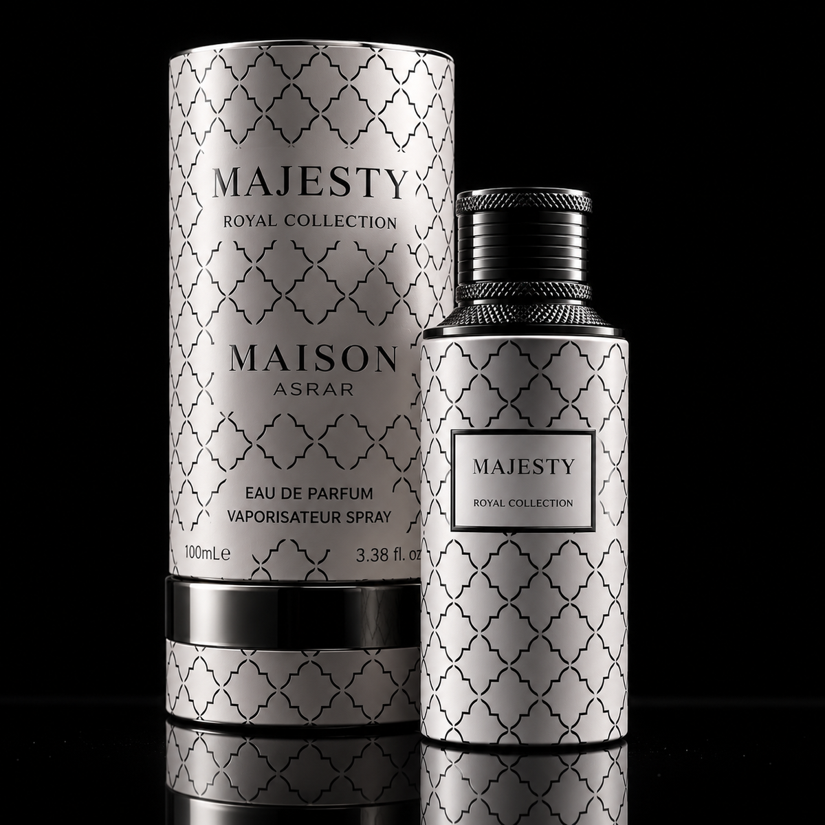 Majesty Maison Asrar 100 ml - fotografía profesional sobre fondo negro