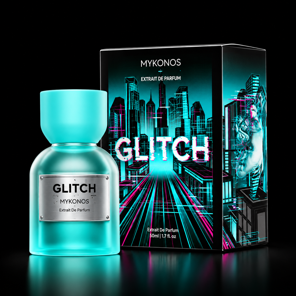 Mykonos Glitch con fondo negro