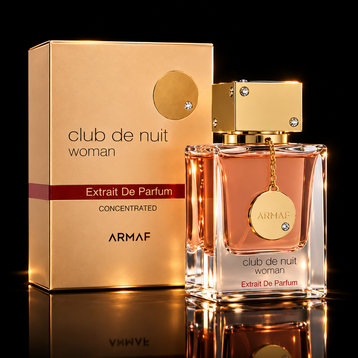 Armaf Club de Nuit Woman Extrait sobre fondo negro
