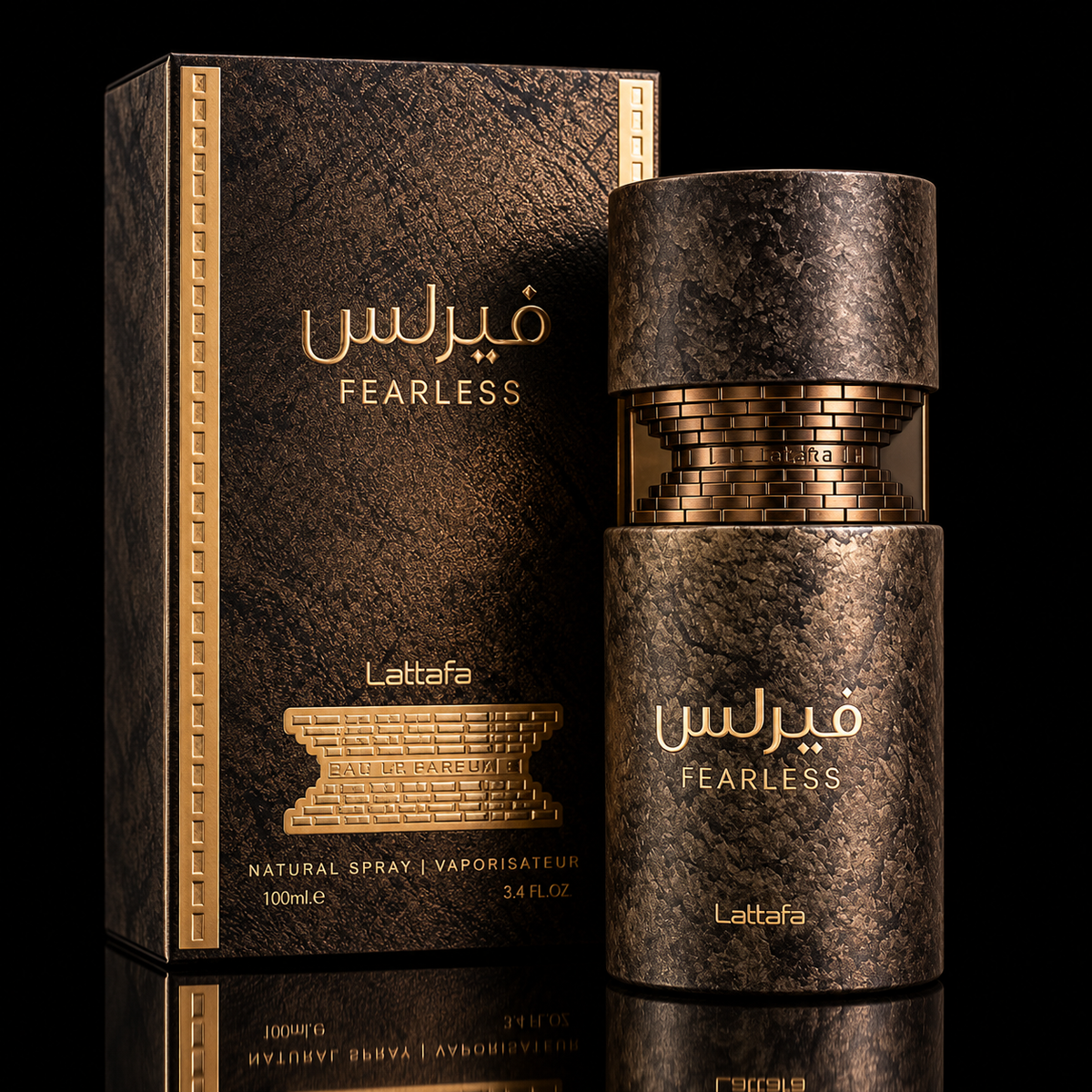 Lattafa Fearless Eau de Parfum 100 ml con fondo negro