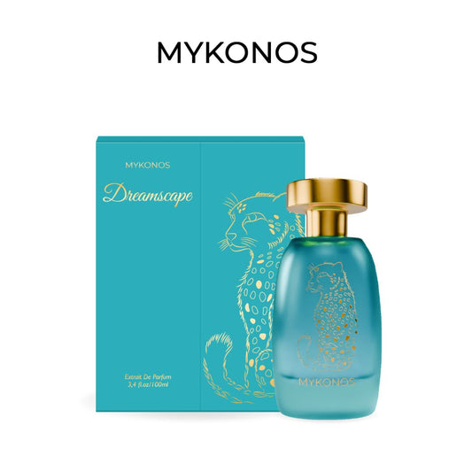 Mykonos Dreamscape — fotografía del perfume y su caja