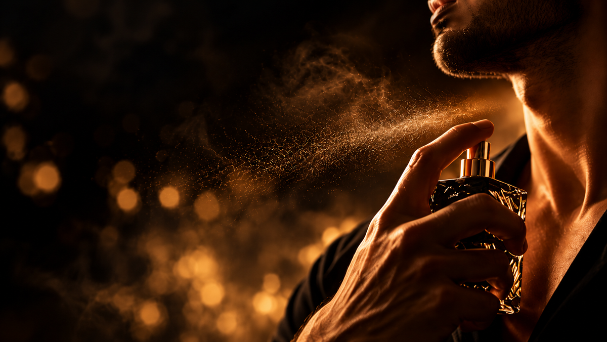 Hombre aplicándose un perfume árabe de NR Perfumes Árabes