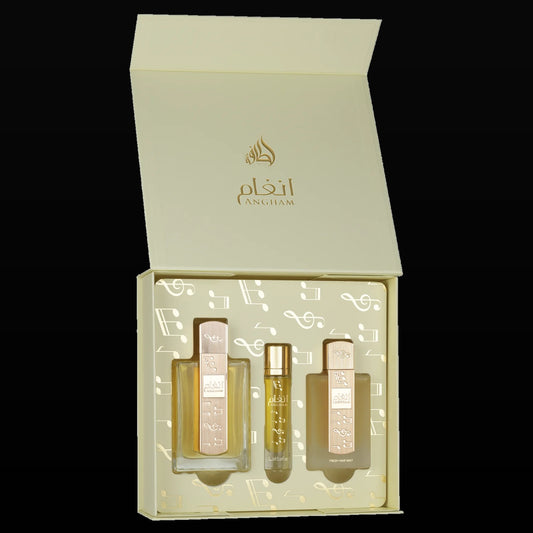 Pack Lattafa Angham sobre fondo negro